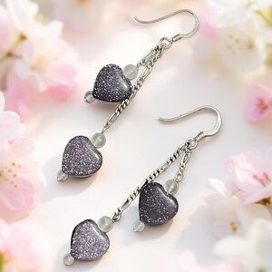 Vintage Sterling Silver Goldstone & Rose Quartz Heart Earrings